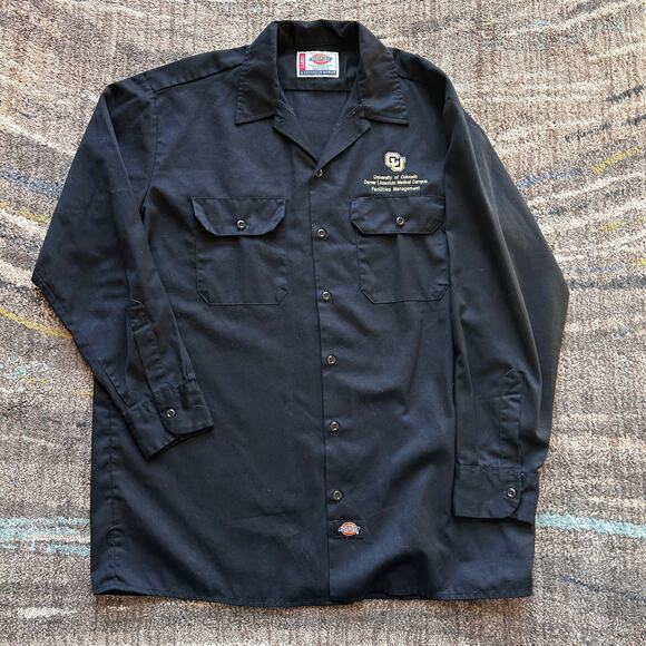 Men's Dickies Colorado Buffaloes CU Buffs Black Long Sleeve Work Shirt Sz Large - Picture 1 of 5